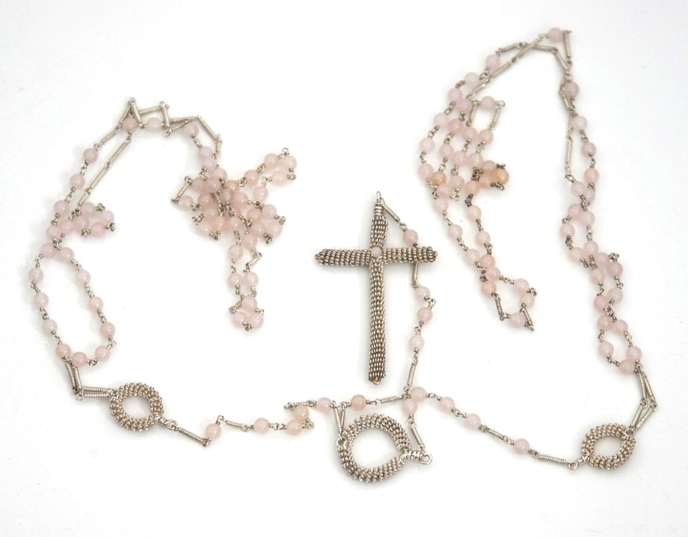 Catholic Sterling Siver and Rose Quartz Hand crafted Wedding Lasso