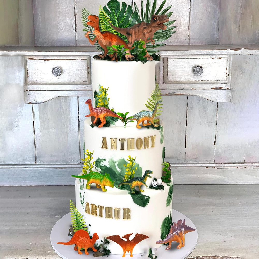 Dinosaur Cake Toppers Artificial Plants Grass Cake Decorations for Dinosaur Them