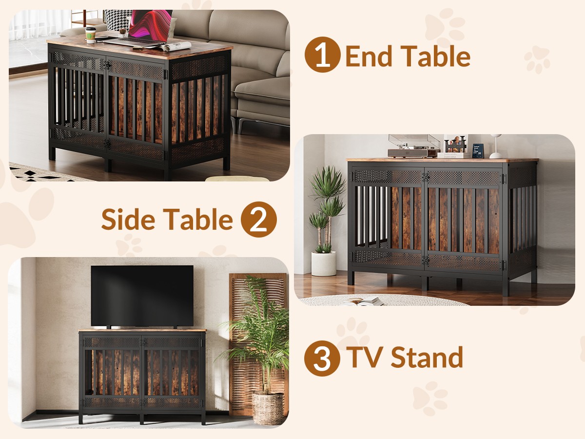 47in Wooden Dog Crate Furniture Style Cage Heavy Duty Indoor Kennel for Big Dog