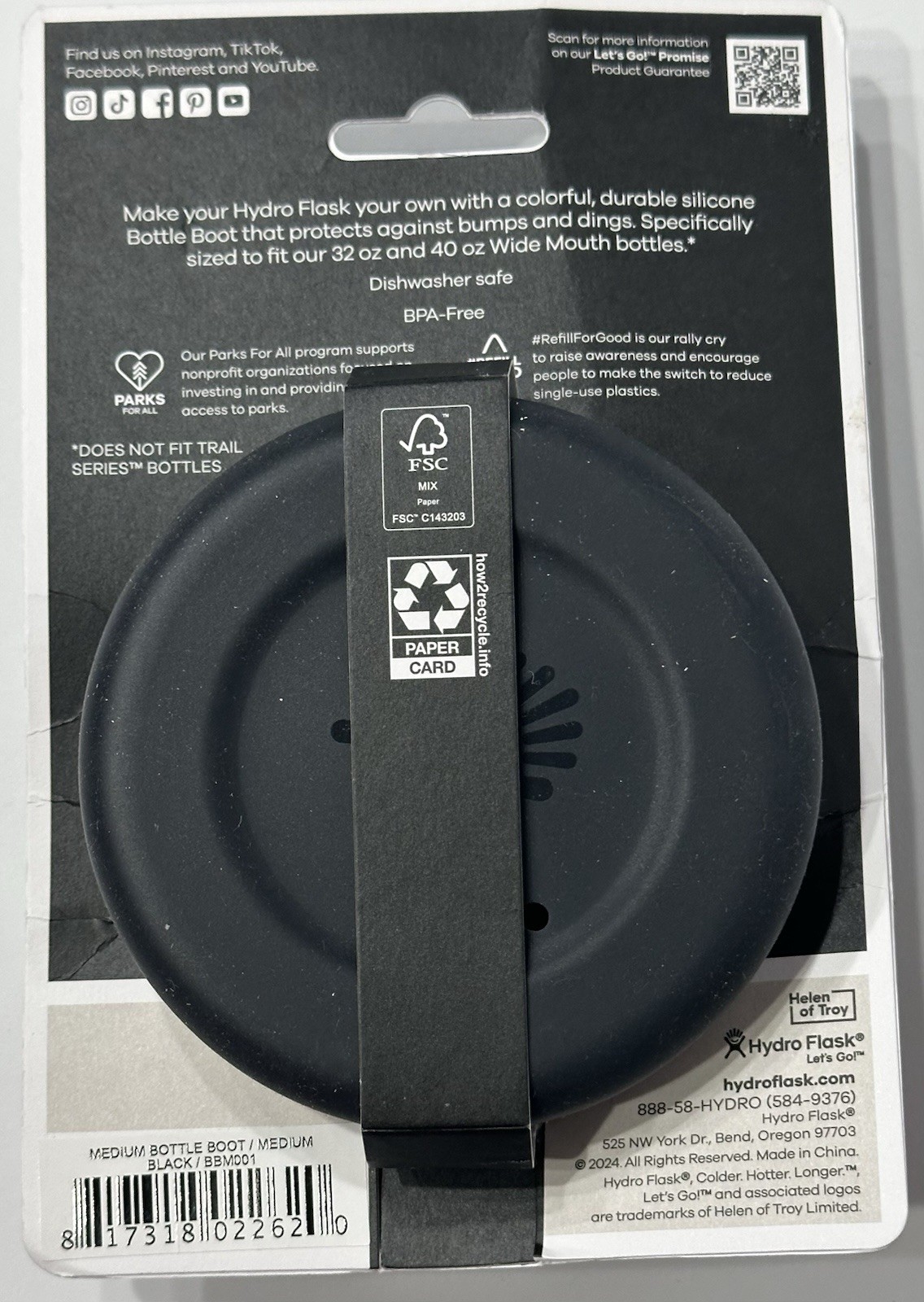 Hydro Flask Flex Boot BLACK Medium fits 32 to 40oz Bottles, NEW