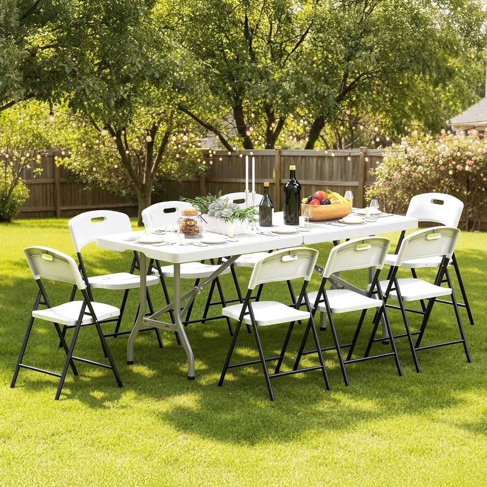 70.5" Foldable Outdoor Dining Set with 8 Fully assembled Dining Chairs for Easy