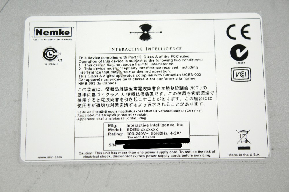 Nemko TFL-EDGE-01X0 Interactive Intelligence EDGE-01X0 Multipurpose Appliance