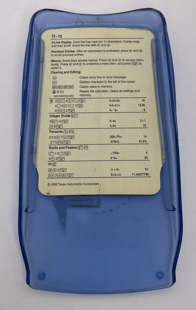 TEXAS INSTRUMENTS MODEL TI-15 SCHOOL CALCULATOR W/COVER