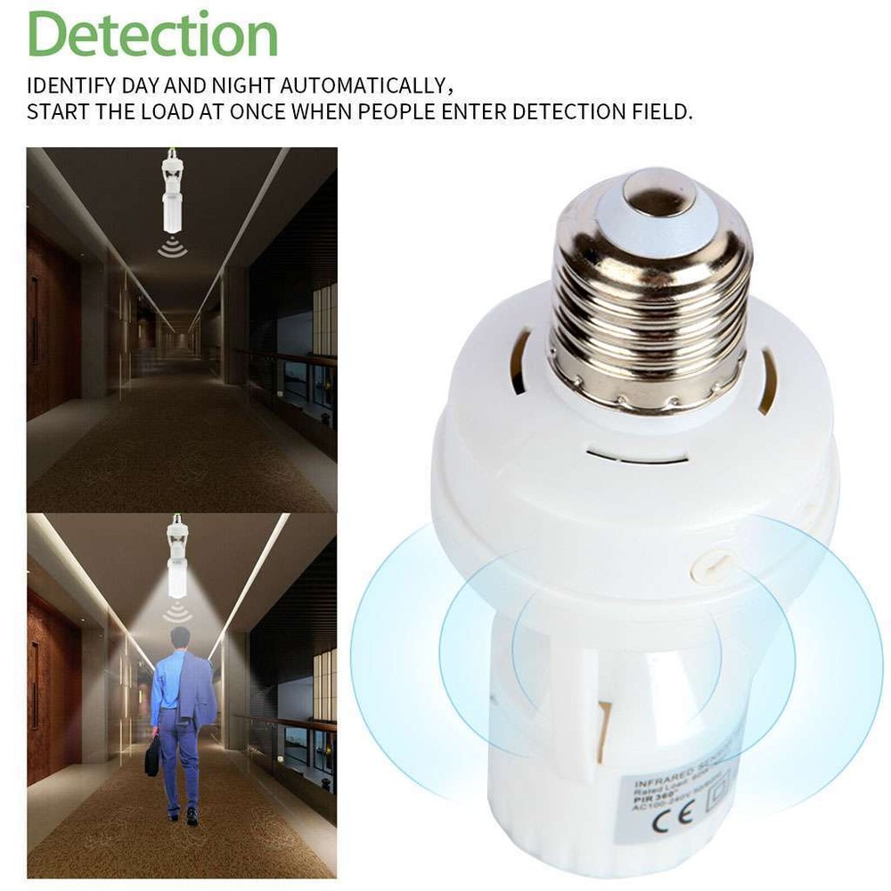 4 Pack E27 LED Light Lamp Bulb Holder Socket Switch Infrared PIR Motion Sensor