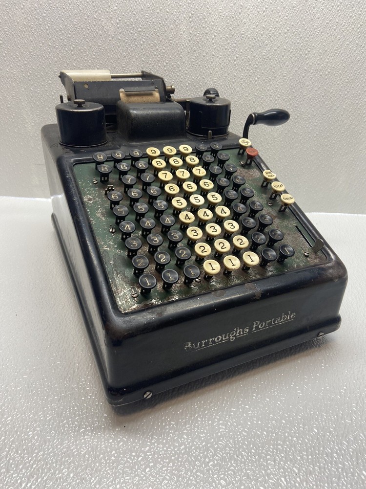 Vintage Burroughs Black Collectible Portable Durable Hand Crank Adding Machine