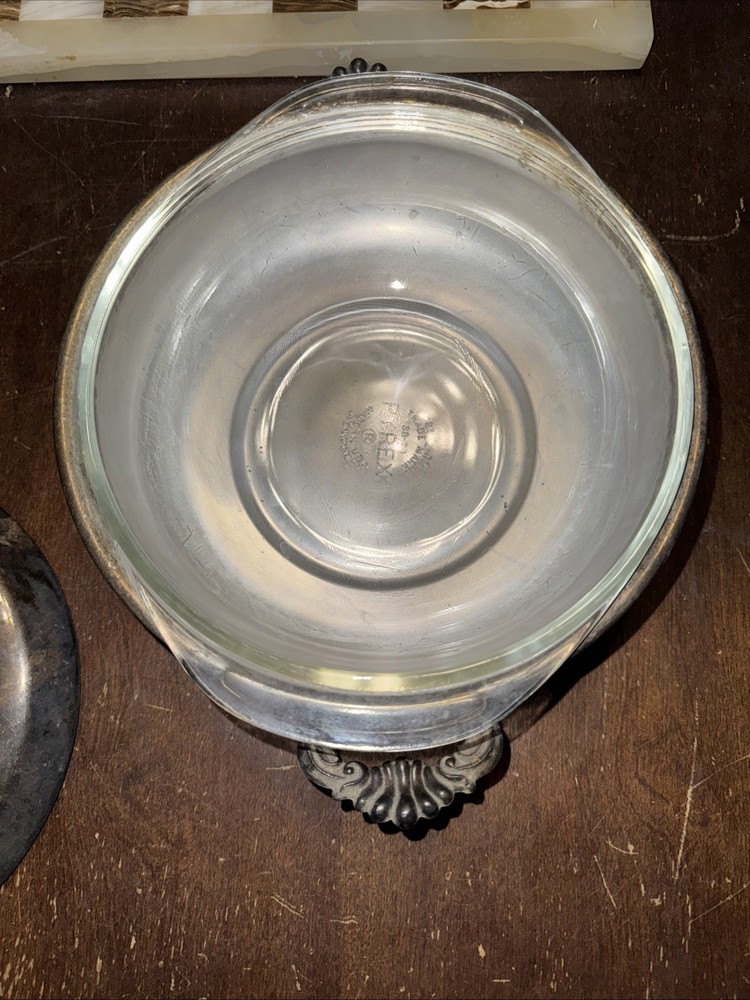Vintage Rogers Silver Co. Serving Dish Casserole With 1.5 QT Pyrex Insert & Lid