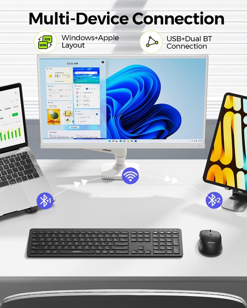 Bluetooth Keyboard and Combo, COE300 Wireless Keyboard , 3 Multi-Device Conne...