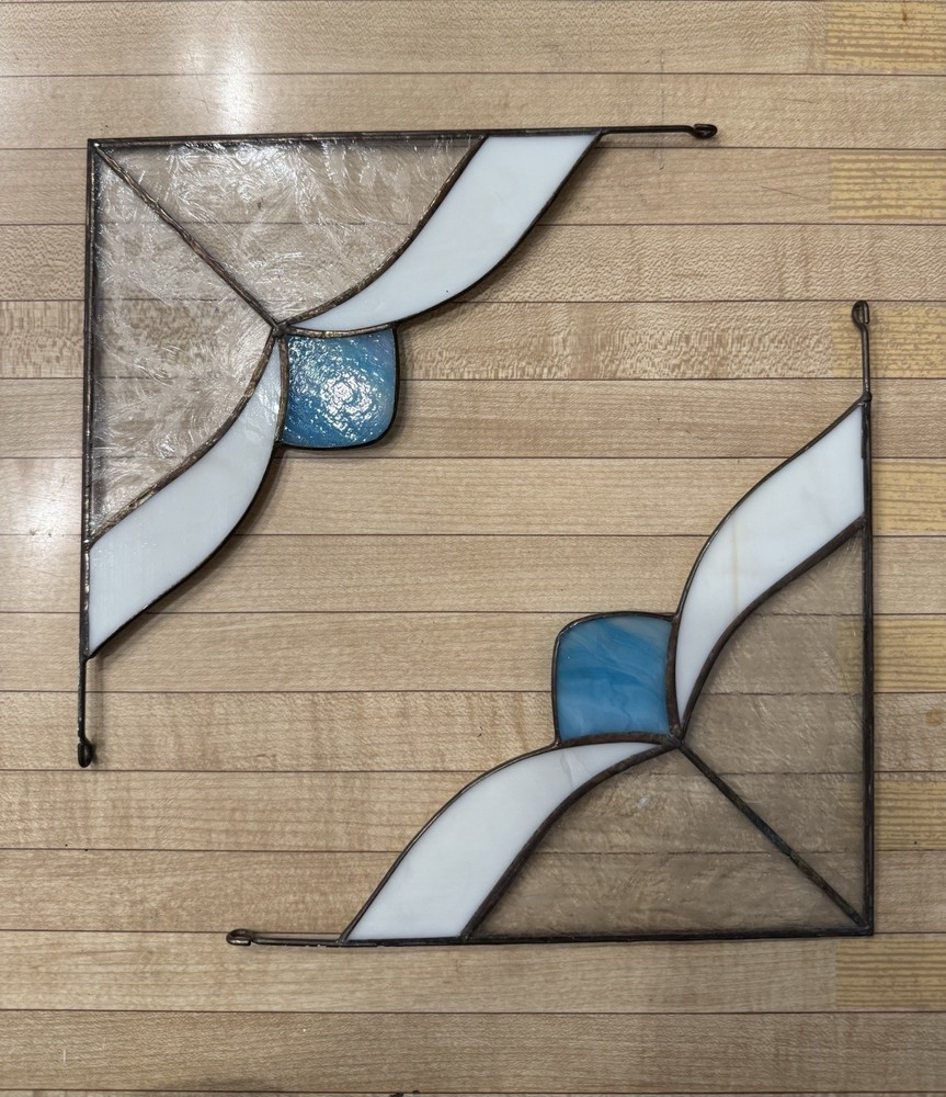 2 stain glass window corner panel