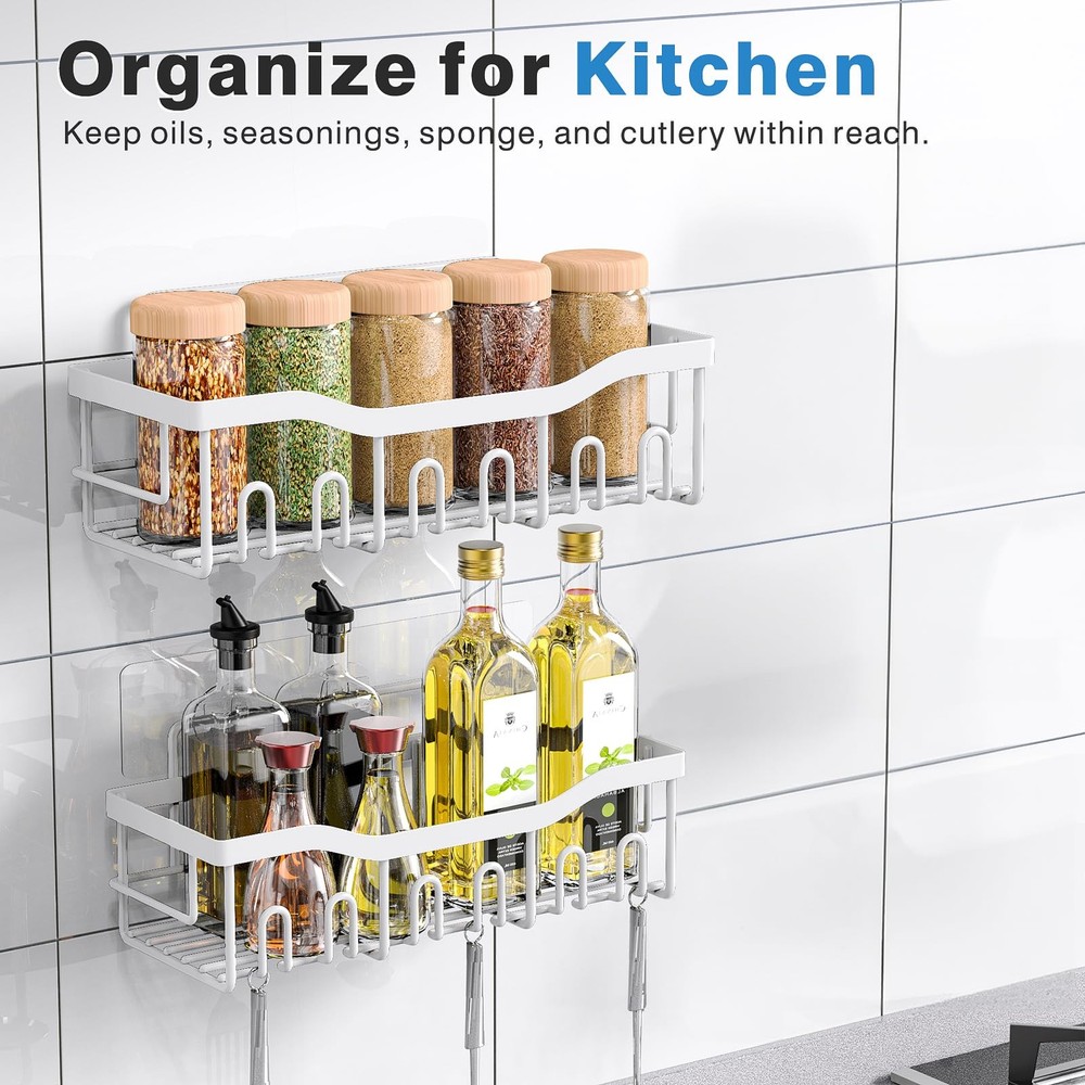 Shower Caddy 2-Pack Adhesive Organizer Bathroom & Kitchen Storage Rustproof