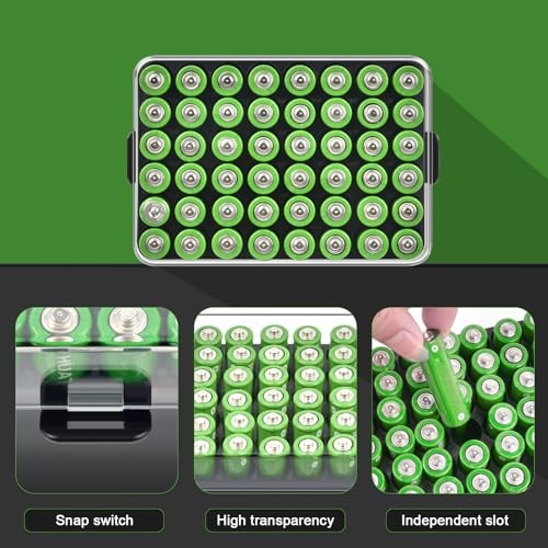 Battery Organizer Storage Case, Battery Vault Box Container for Large Black