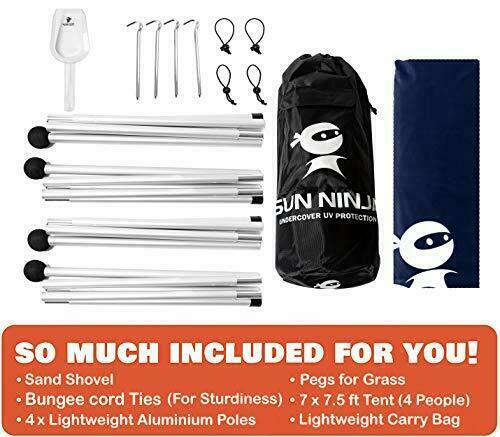 SUN NINJA Pop Up Beach Tent Sun Shelter UPF50+,Ground Pegs and Stability Poles