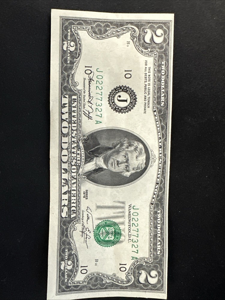 1976 $2 Two Dollar Bill Misprint Alignment Error - Near Mint