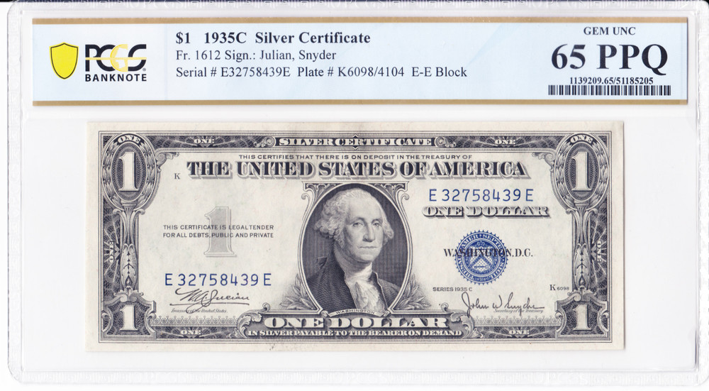 1935C $1 Silver Certificate Fr. 1612 PCGS 66 PPQ Sequential Pair (E32758438-9E)