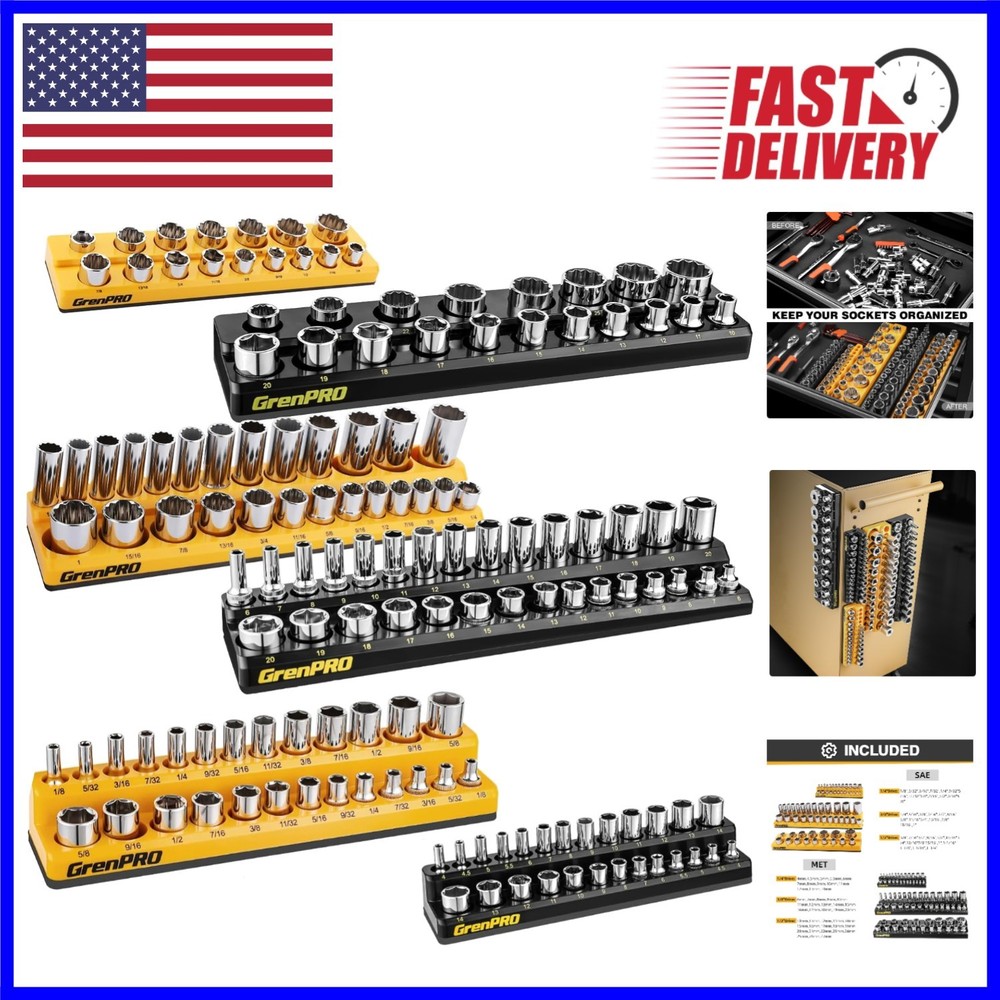 Strong Magnetic Socket Organizer Set - 6pc for Efficient Tool Management