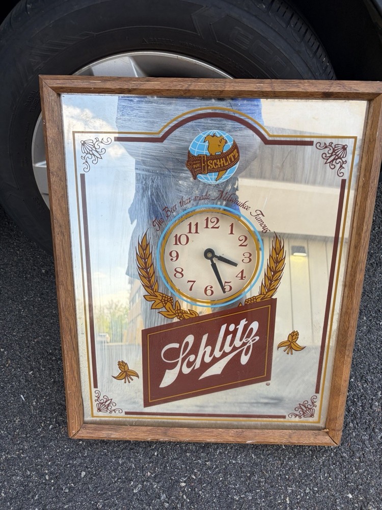 Vintage Schlitz Beer Mirror clock framed