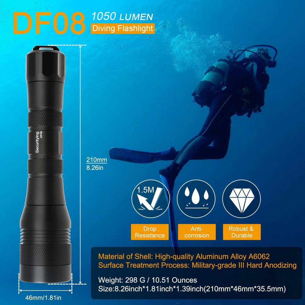 Dive Light Scuba Diving Flashlight Waterproof Torch Safety Dive Light Underwater