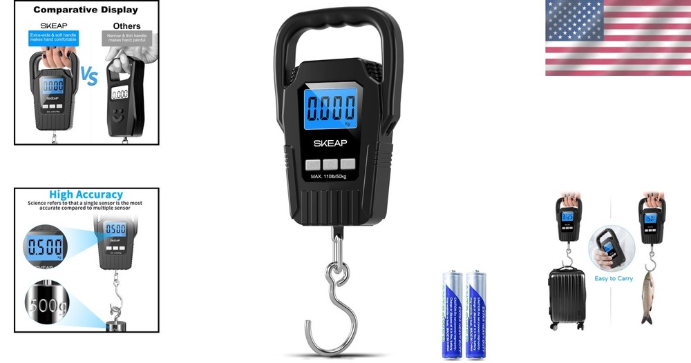 Precision Digital Fish Scale & Luggage Scale with Backlit LCD, 110lb Capacity