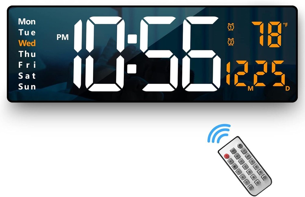 Large Display Digital Wall Clock, 16.2” with Remote Control, (Orange)