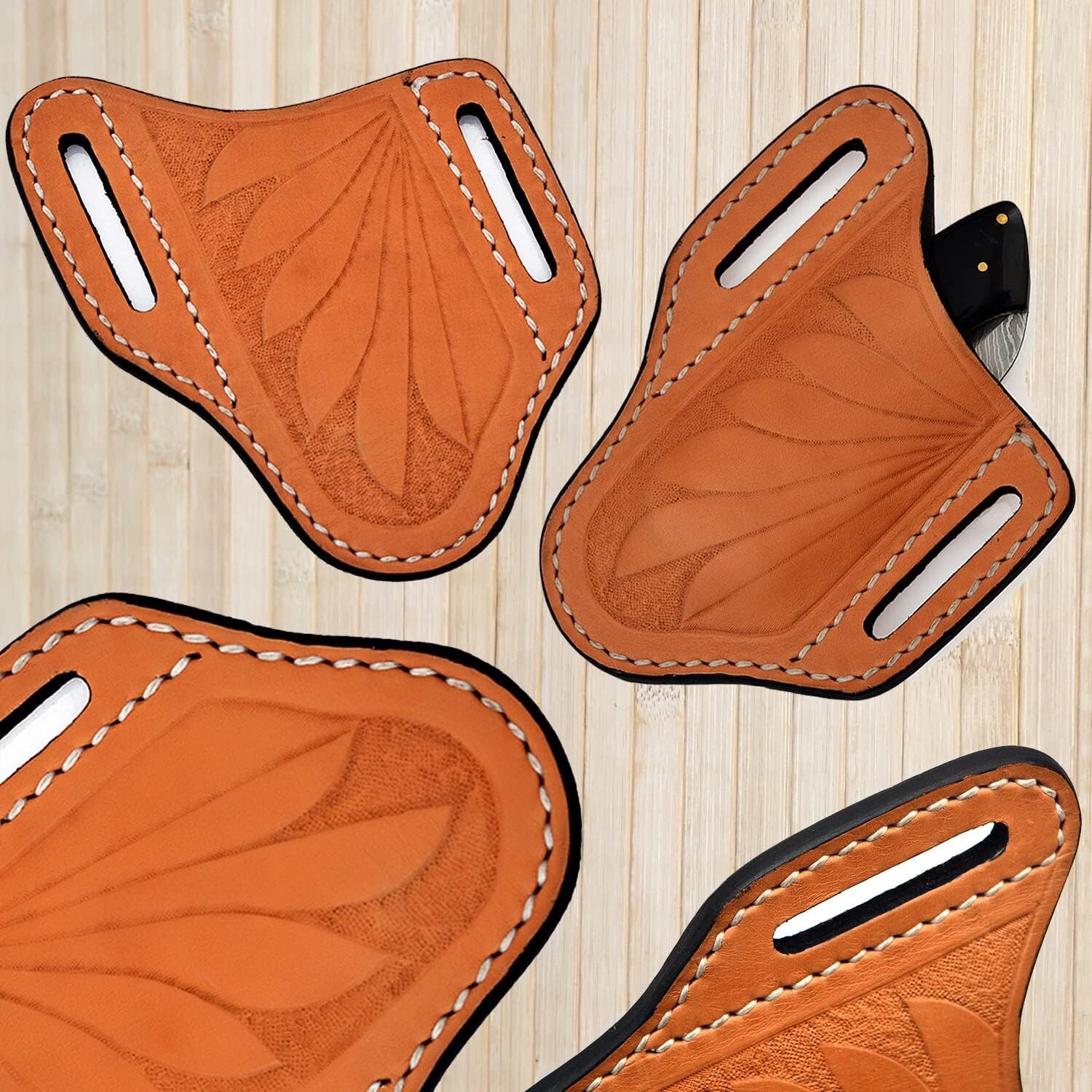 NEW FOLDING POCKET KNIFE SHEATH 4.5" LIGHT BROWN GENUINE LEATHER BELT CASE