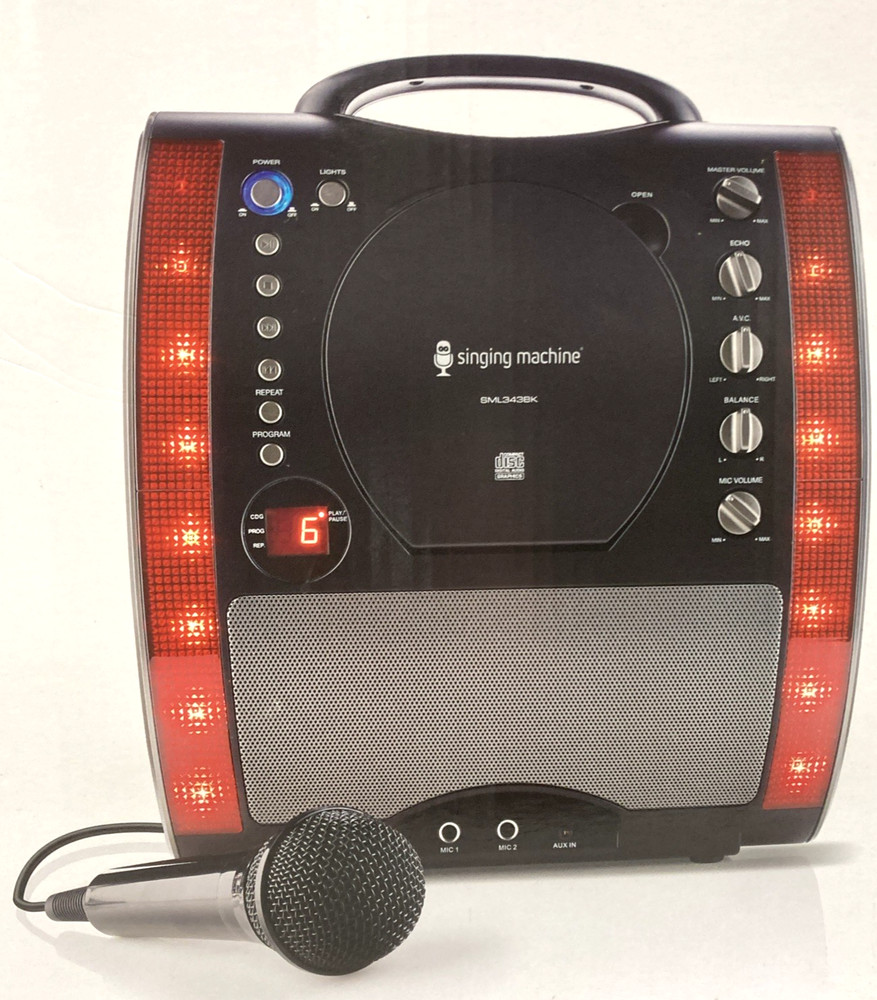 Singing Machine SML343BK Karaoke Machine CD+ Gs Wired Microphone/ New.