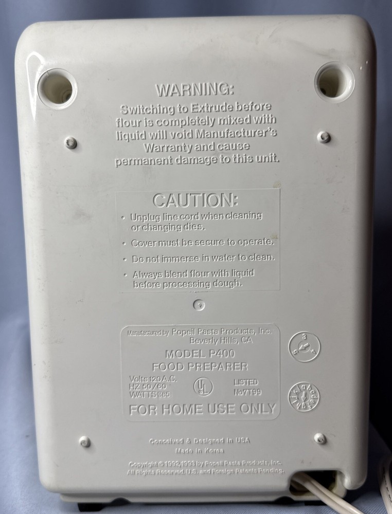 Popeil P400 Automatic Pasta Maker Replacement - Motor Base Only w/ Cord