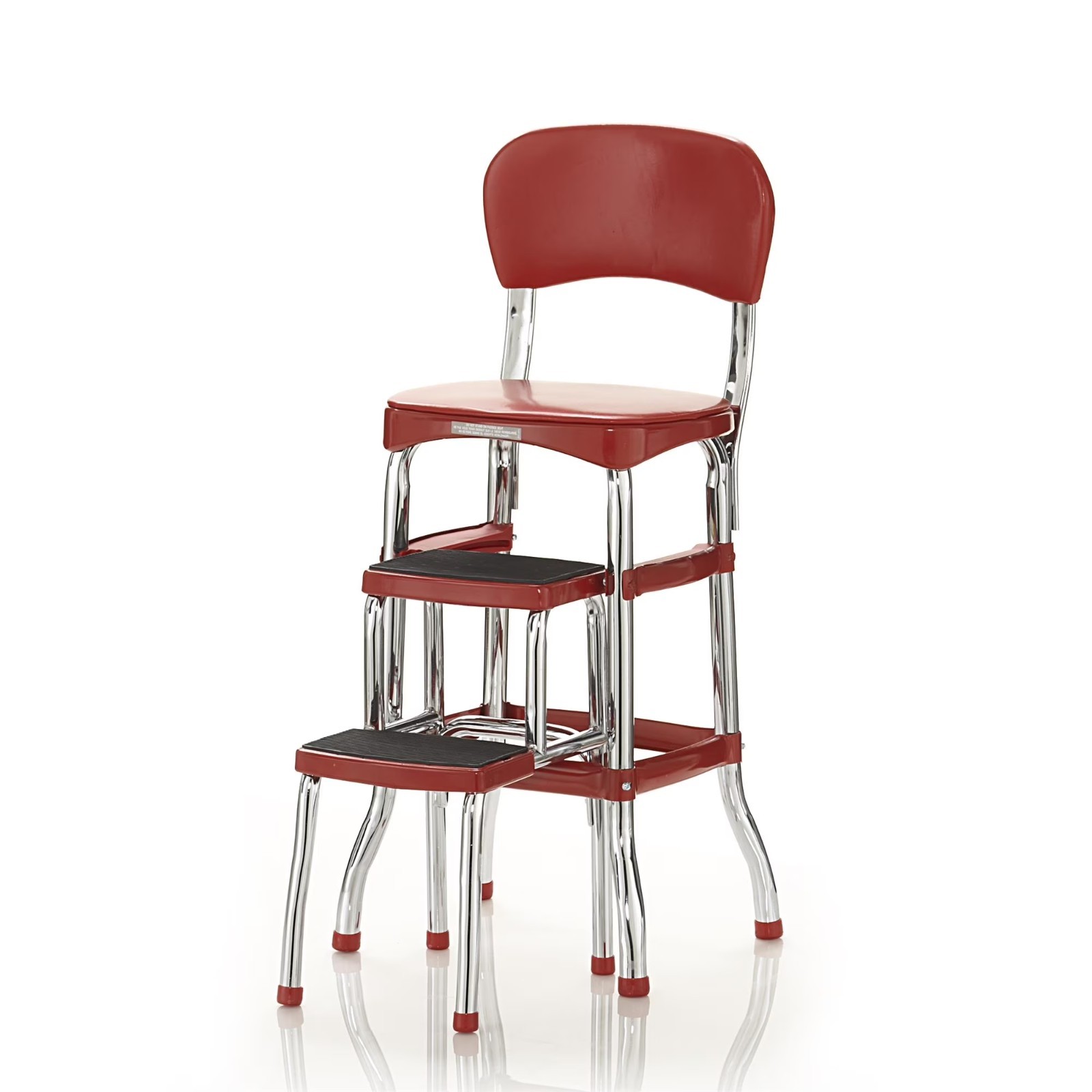 NEW! COSCO Stylaire Retro Chair + 2-Step Steel Step Stool w/ Pull-Out Steps, Red