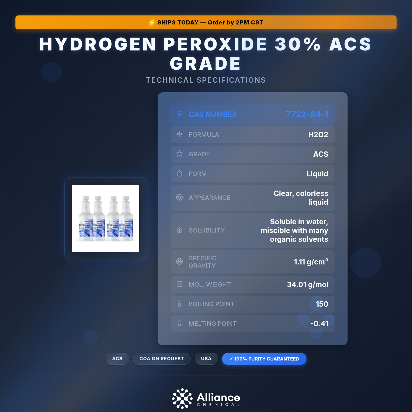 Hydrogen Peroxide 30% ACS Grade - 4 Quarts
