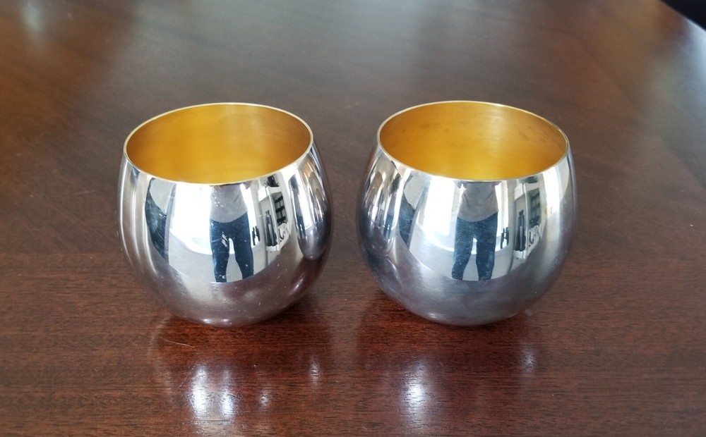 Lot of 2 Vintage Sheridan Silver on Copper Punch Cups Rolly Polly