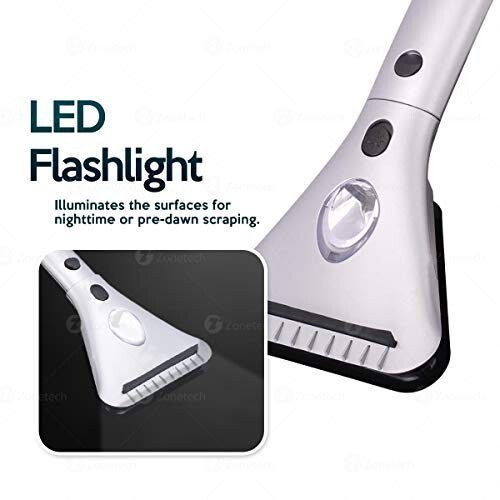 Zone Tech 12V Heated Electric Car Window Snow Ice Scraper Extendable LED Light