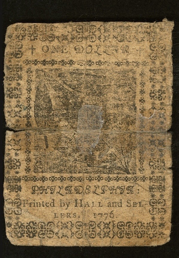 1776 American Revolution $1 Continental Currency, Colonial Banknote CC-23, PCGS