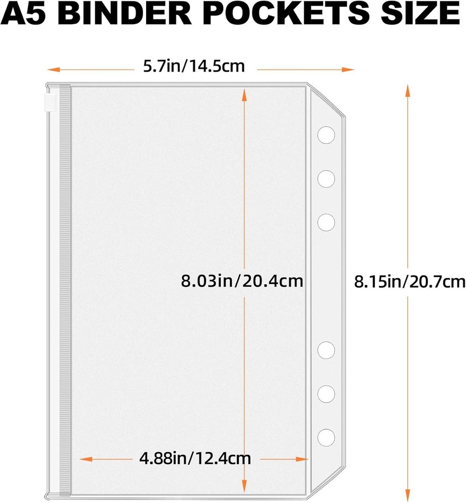 A5 Size 12PCS Clear Zipper Binder Envelopes - Effortless Document Organization