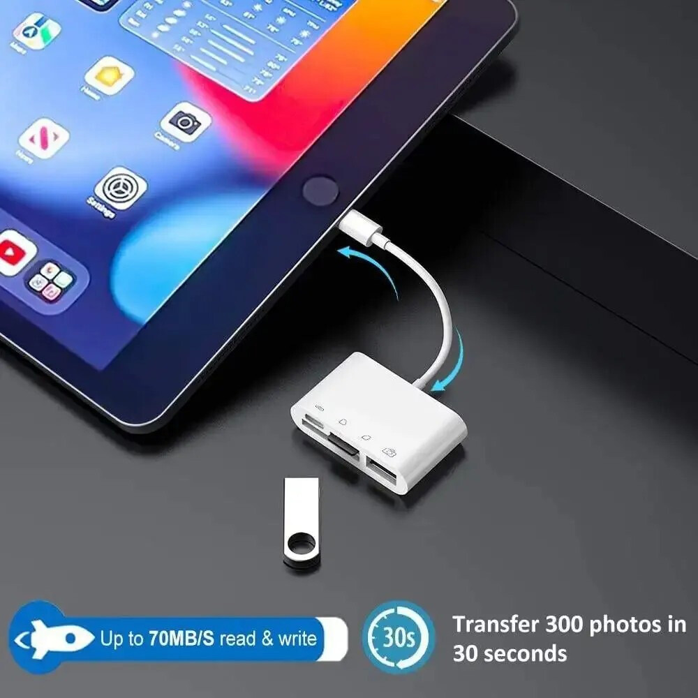 4in1 Memory SD/TF Card Reader USB HUB Adapter iPhone iPad/Android Charge Data US