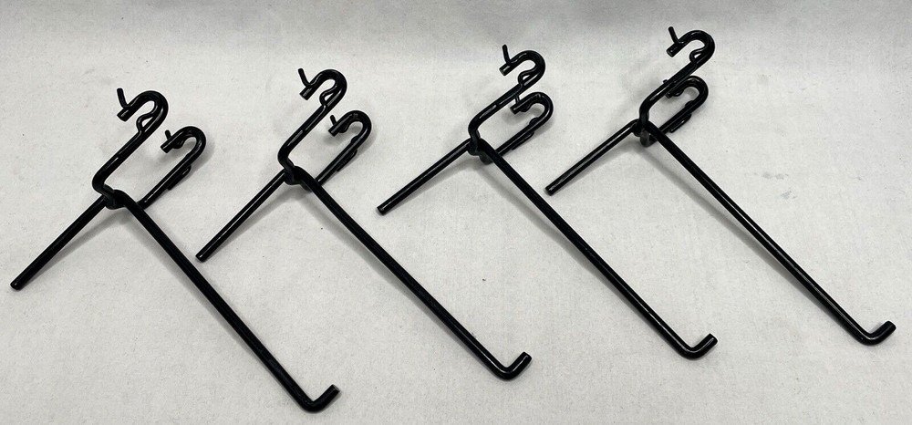 Four 5-1/2" Black Slat Wire Wall Grid Hooks - Used  EUC!