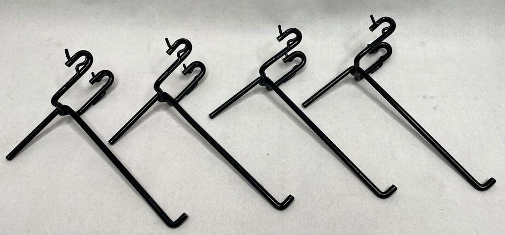 Four 5-1/2" Black Slat Wire Wall Grid Hooks - Used EUC!