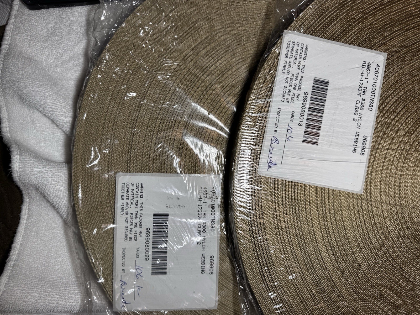 Military Tan webbing 6 Roll Bundle 1” & 2” Nylon Class 2 Mill Spec. 100yd Roll