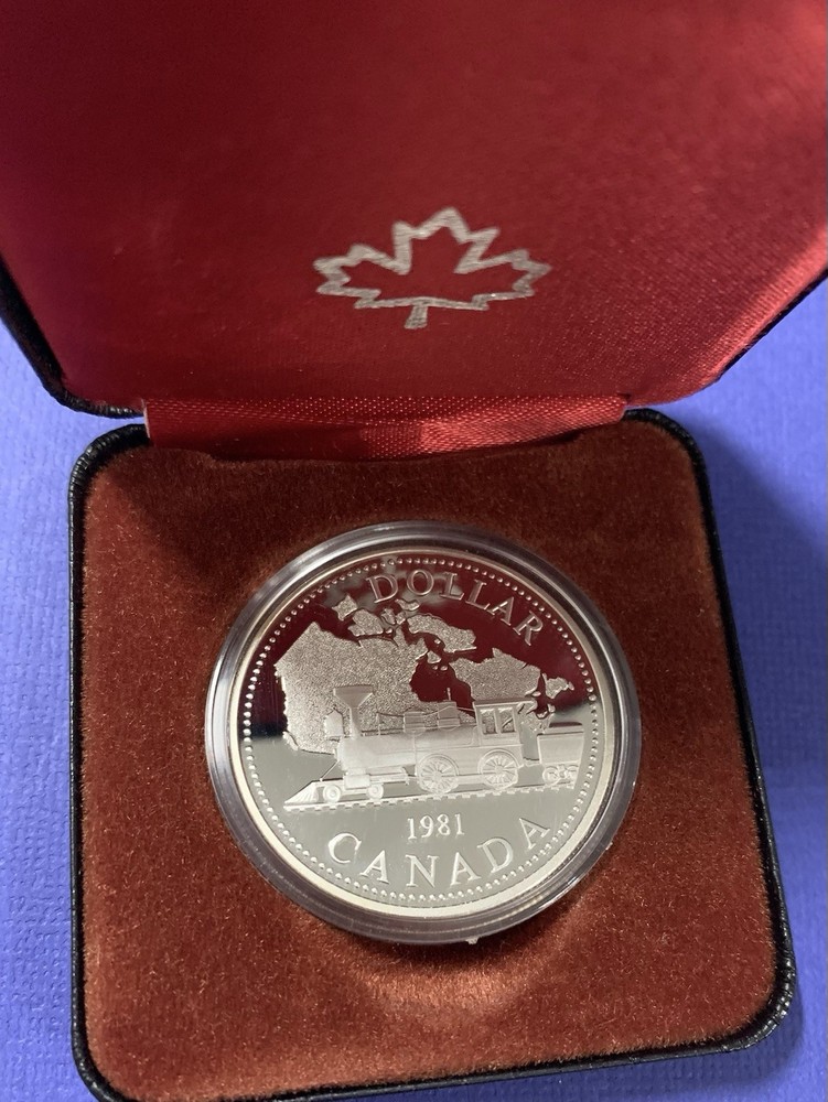 Canada 1981 Silver Dollar, Transcontinental Railroad, PR++++