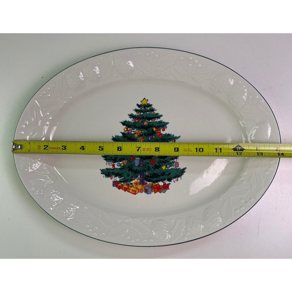 vintage Cuthbertson or GEI Christmas Tree pattern oval serving platter 14"