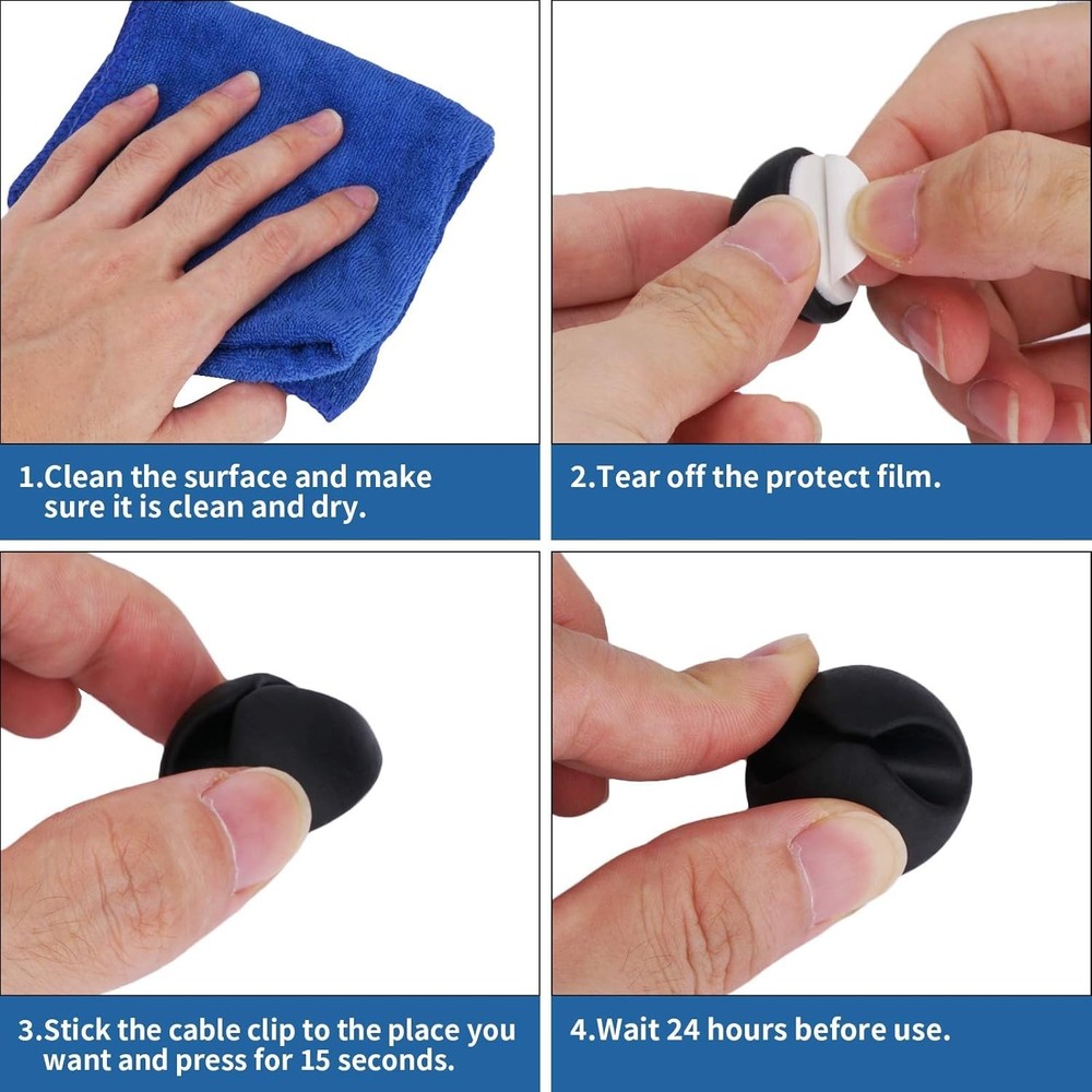Compact Adhesive Cable Clips - 8 Pack for Effortless Cord Management Solutions