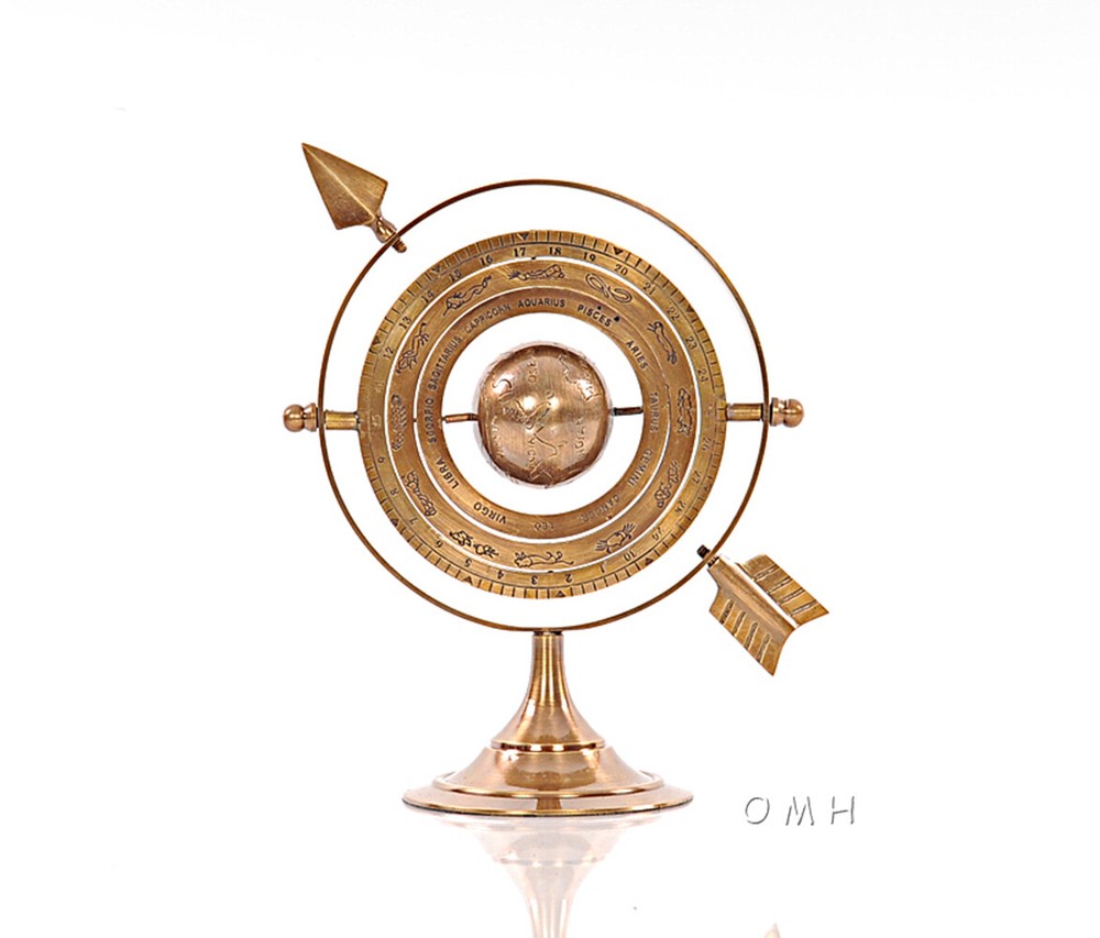 Solid Brass Armillary Dial Sphere 8" World Globe Desk Top Table Nautical Decor