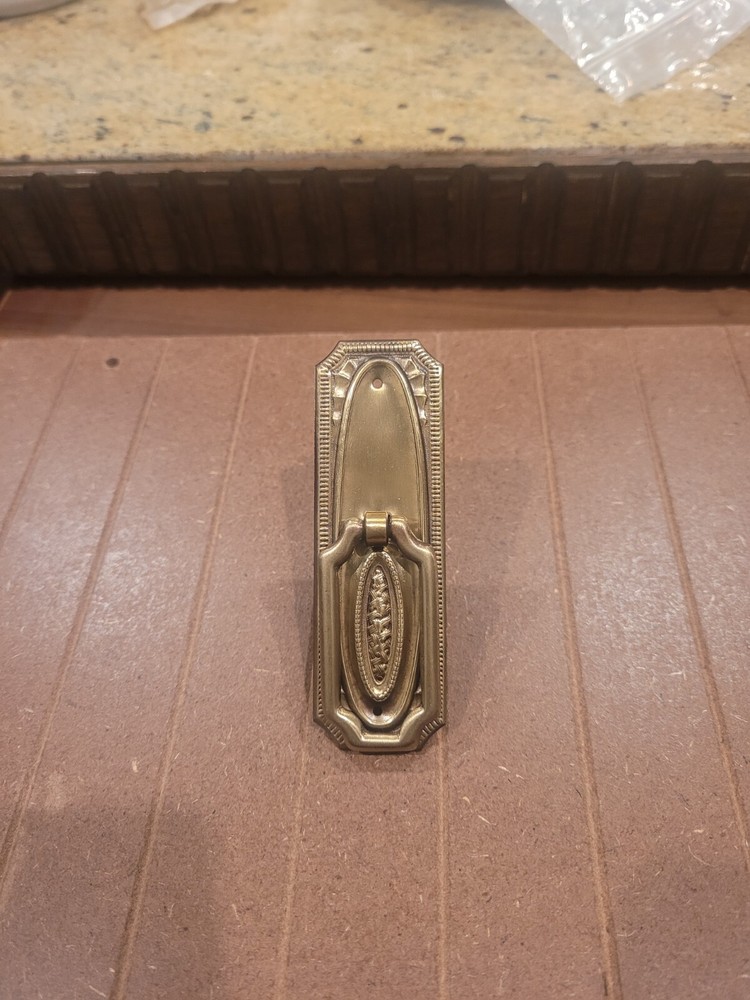 Antique Stamped Brass Vertical Pedestal Drawer Pull