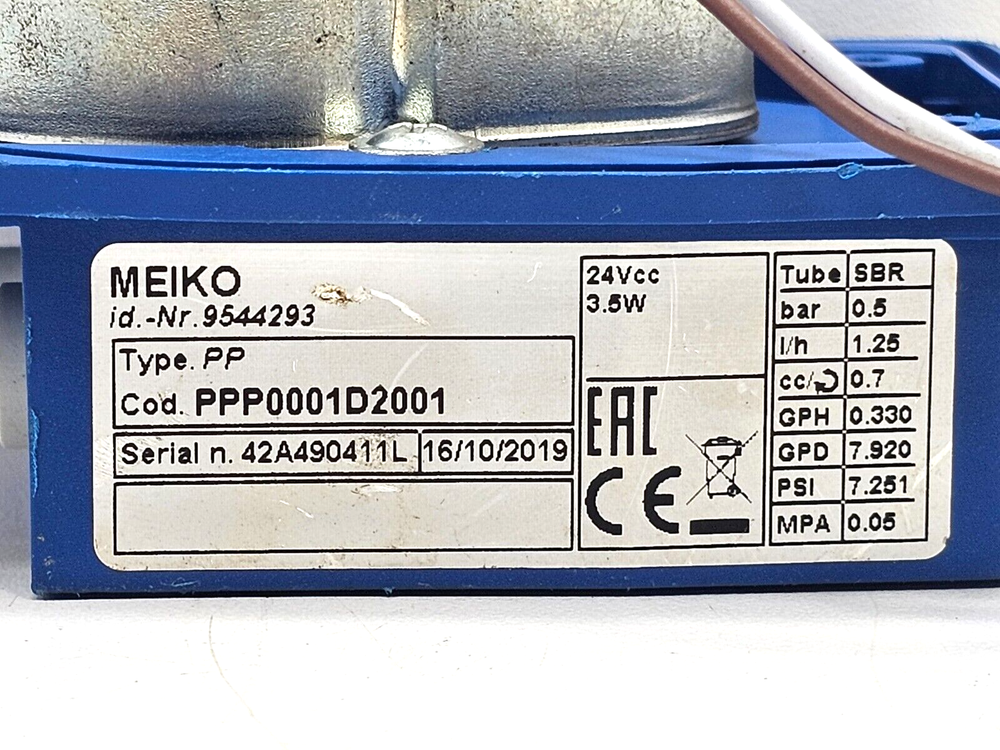 9544292 MEIKO DETERGENT PERISTALTIC DOSING PUMP TYPE PP