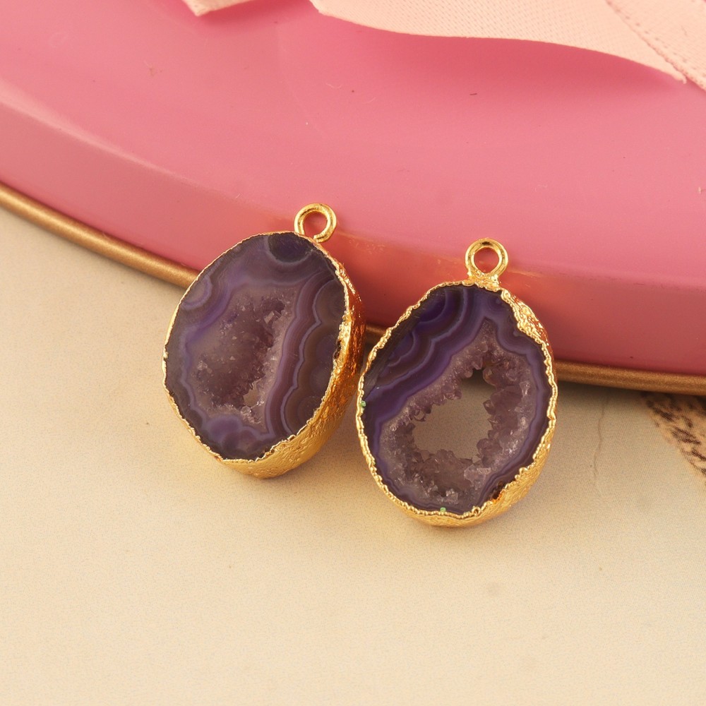 Small Geode Slice Gold Electroplated DIY Pair Connector For Making Earring