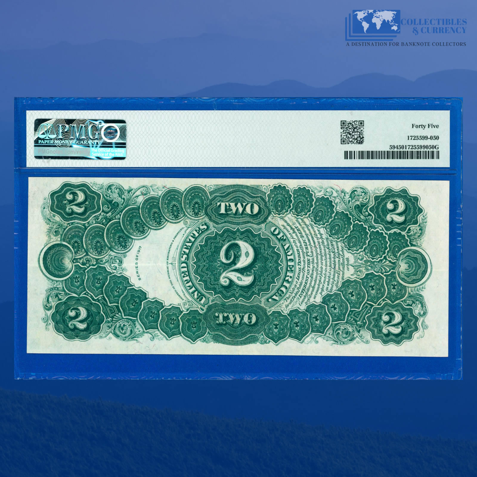 Fr.59 1917 $2 Two Dollars "BRACELET REVERSE" Legal Tender, PMG XF 45 #89851