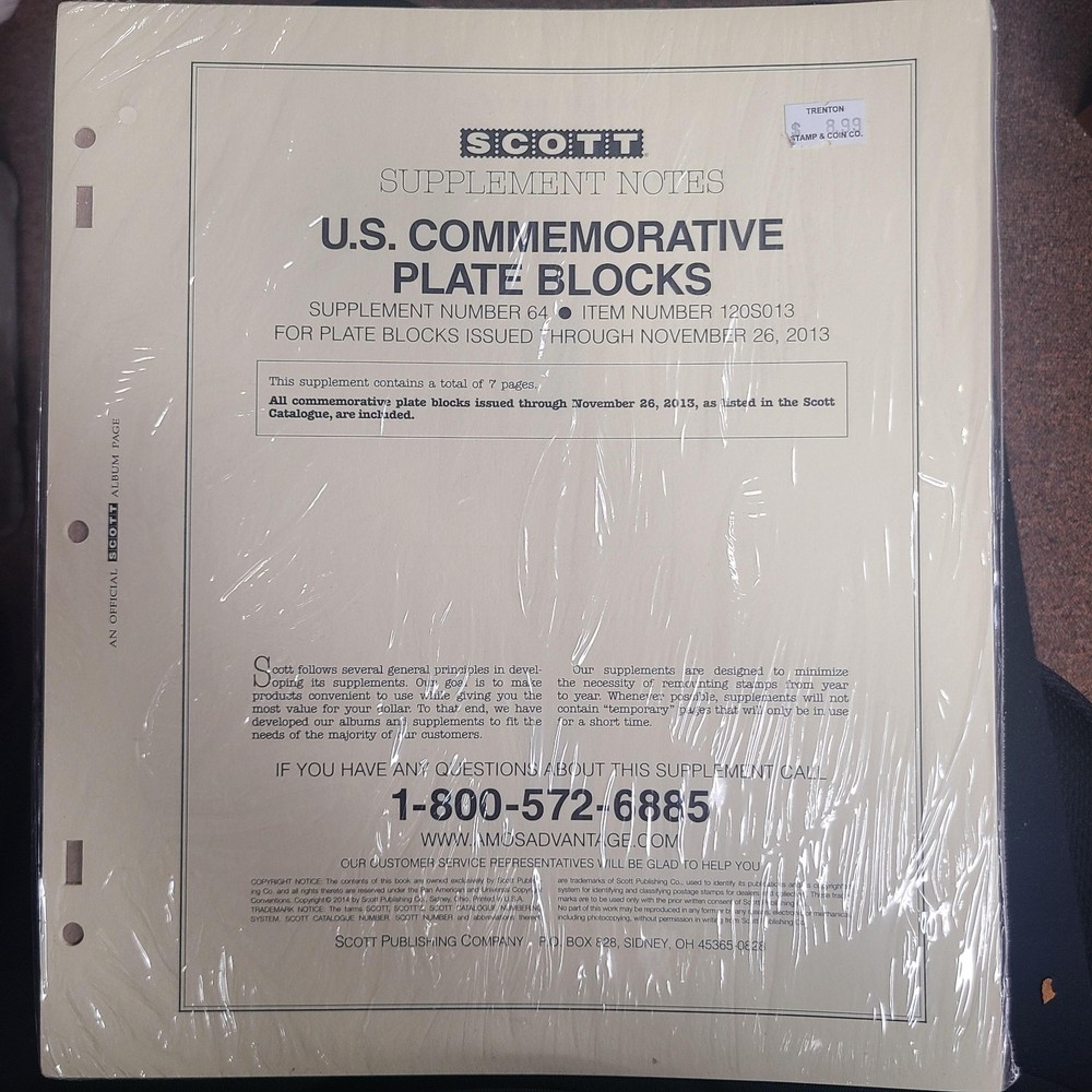 SCOTT SUPPLELEMT NOTES-3 US COMMEMORATIVE PLATE BLOCKS- #62, #63, #64