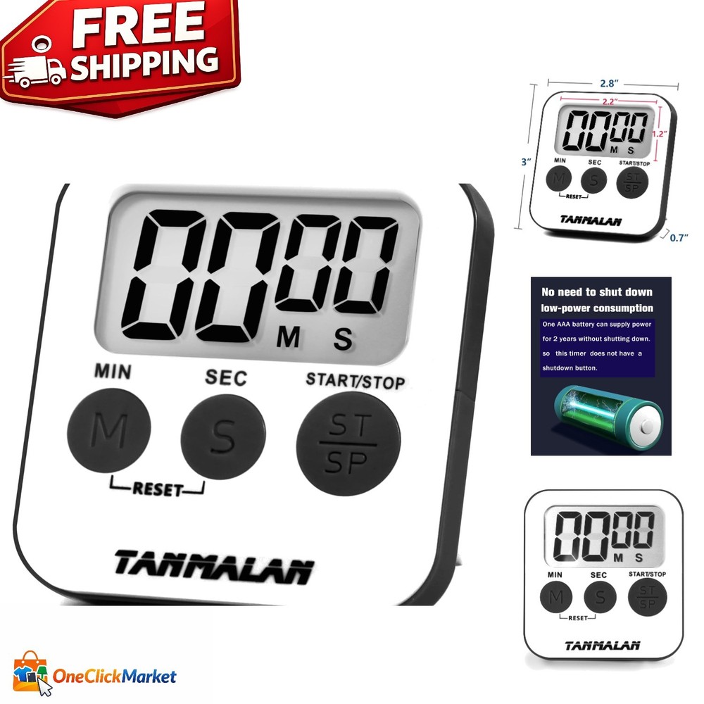 Multi-Purpose Kitchen Timer with Loud Alarm, Large Screen, and Magnet - Gray