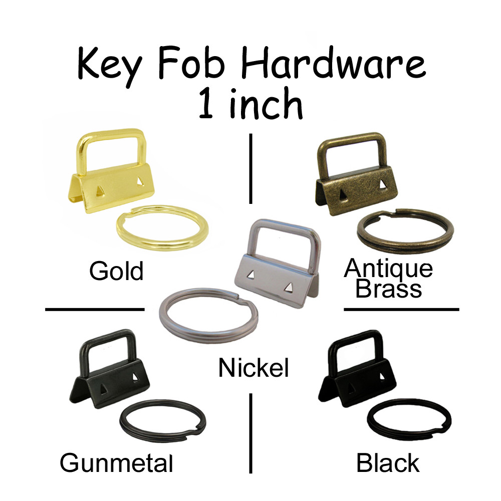 100 - 1 Inch Key Fob Hardware w/ Key Rings - Pick From 5 Finishes - Wristlets