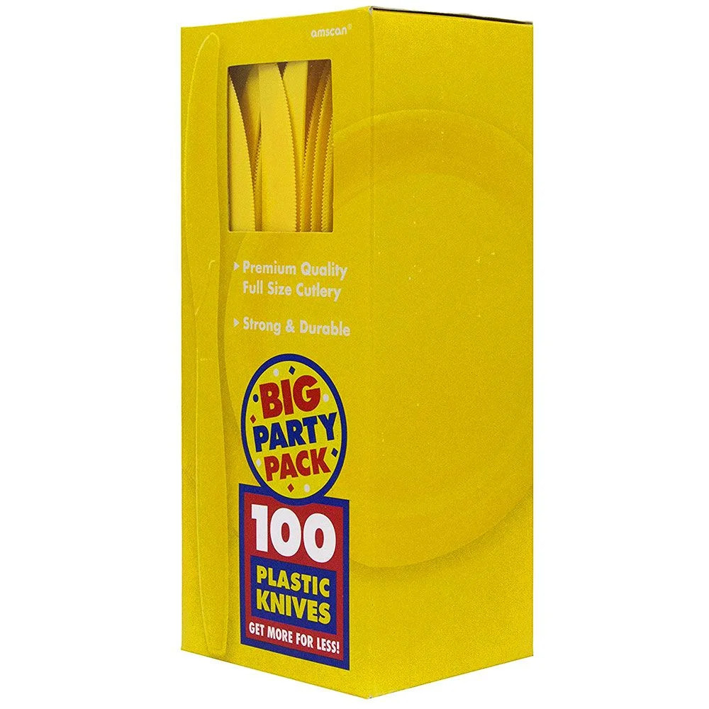 JAM Paper Premium Plastic Knives, Yellow, 7in, 100 per Pack