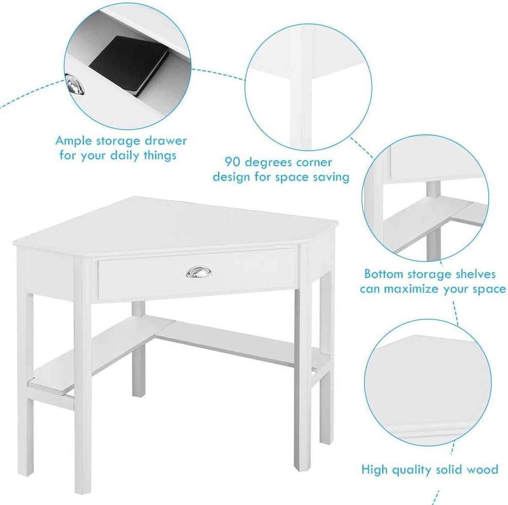 White Corner Desk, Triangle Corner Computer Desk for Small Space, Compact Writin