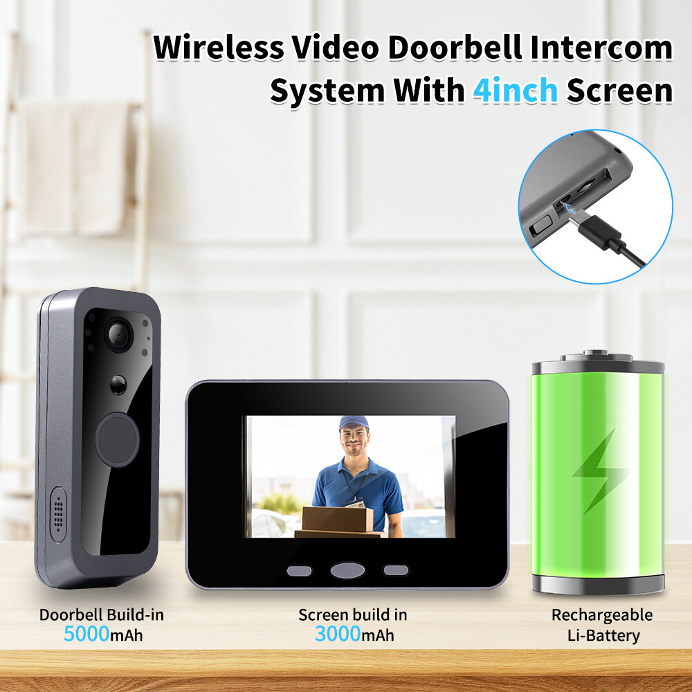 Intelligent Wireless Smart Visual Doorbell Camera 2 Way Intercom PIR 4in Display