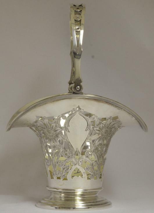 Antique Gorham Sterling Silver Swing Handle Basket NICE PIERCED  DESIGN
